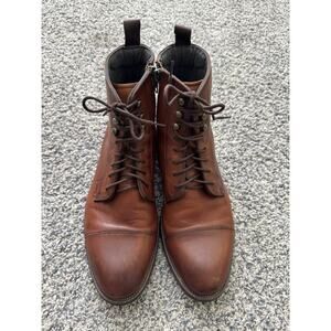 Steve Madden Daylon Cap Toe Derby Boot Men’s 10 Leather Brown Side Zip